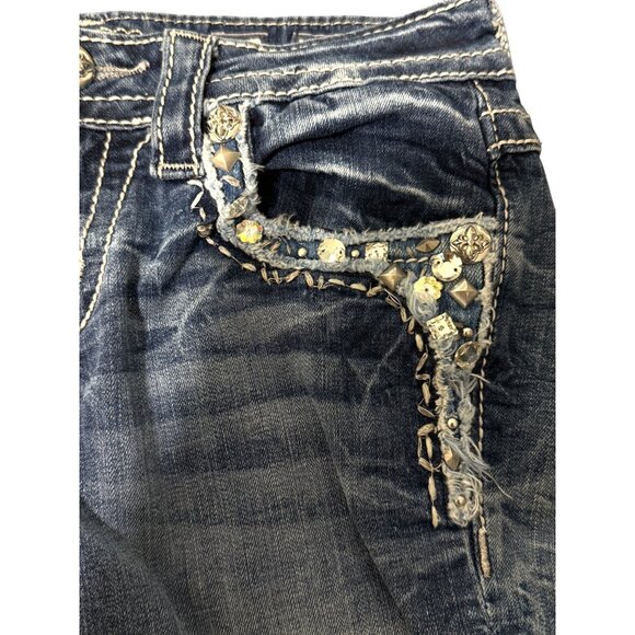 Miss Me Womens Embellished Blue Denim Capri Jeans Size 24 - Picture 6 of 10